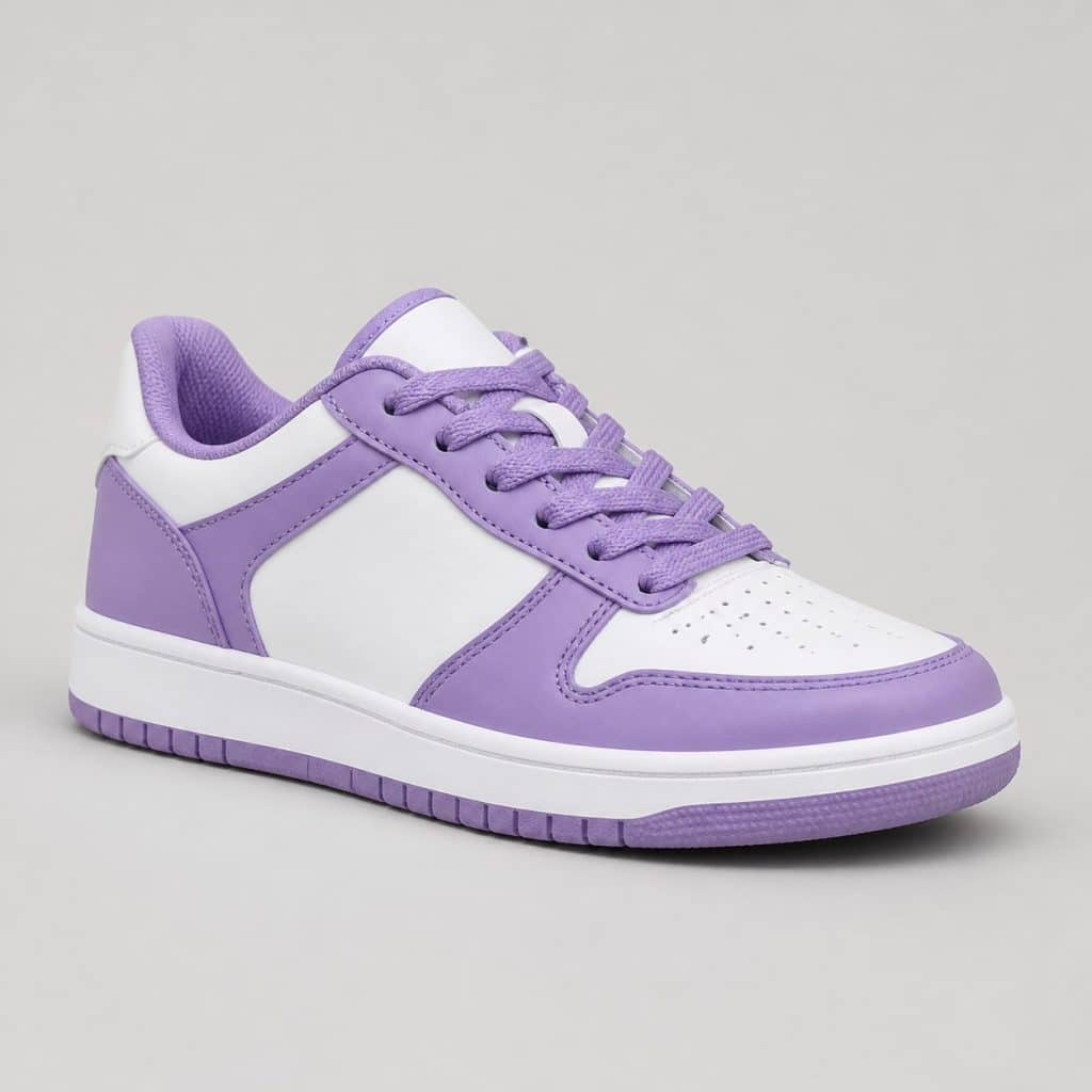 Basket fille lacets élastiques violet présenté sur fond clair