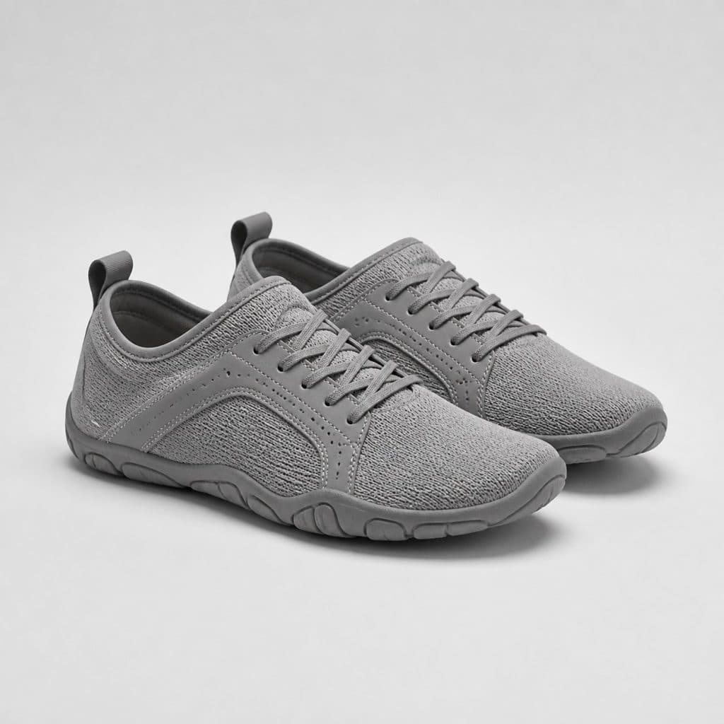 Chaussons de gym légers gris présenté sur fond clair