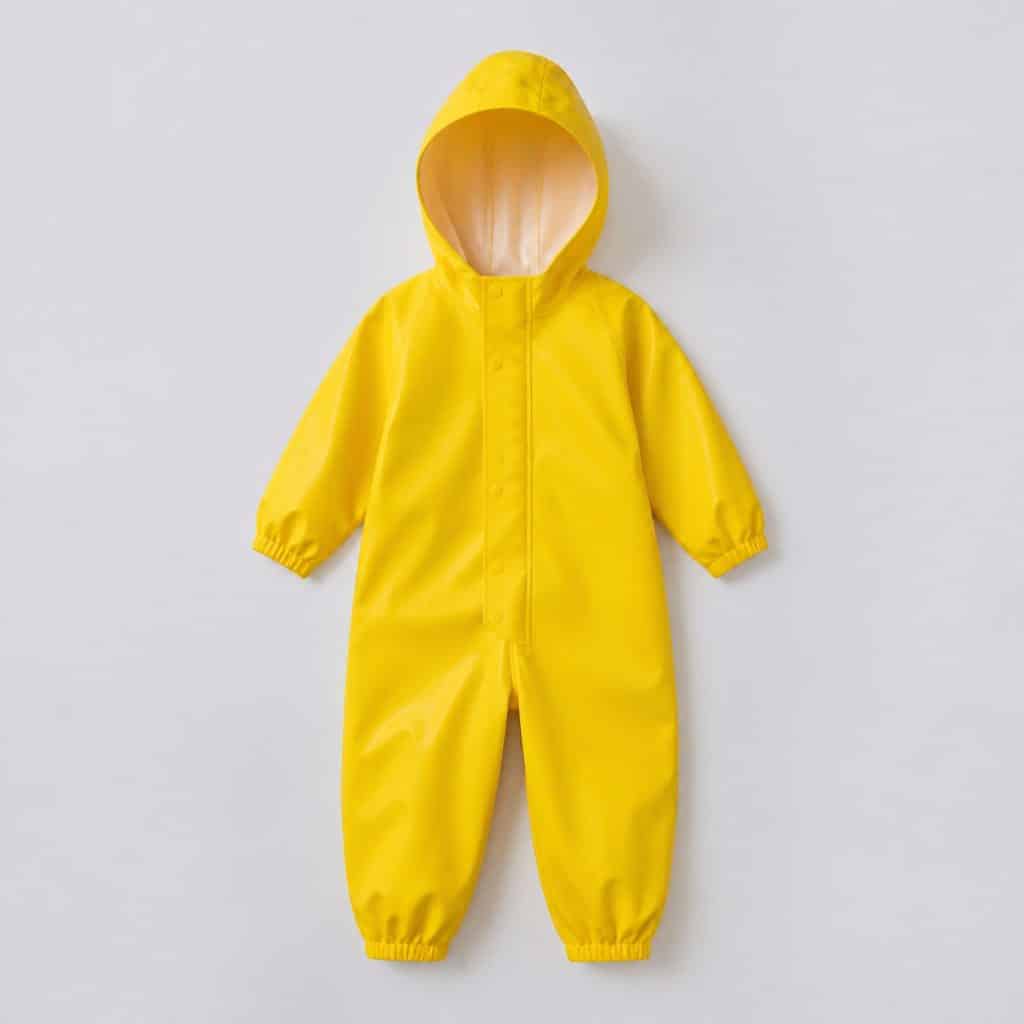 Combinaison de pluie enfant jaune présenté sur fond clair