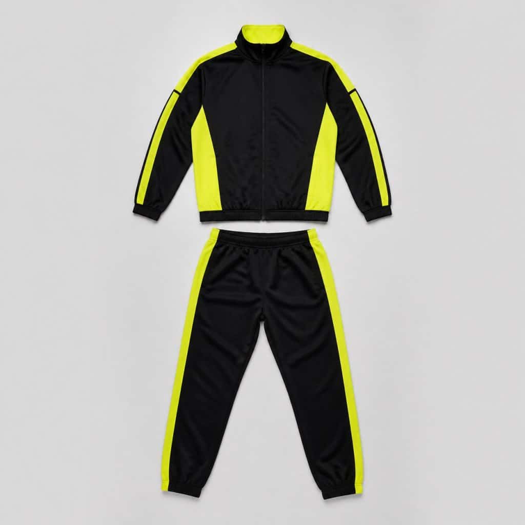 Ensemble running homme noir et jaune fluo présenté sur fond clair
