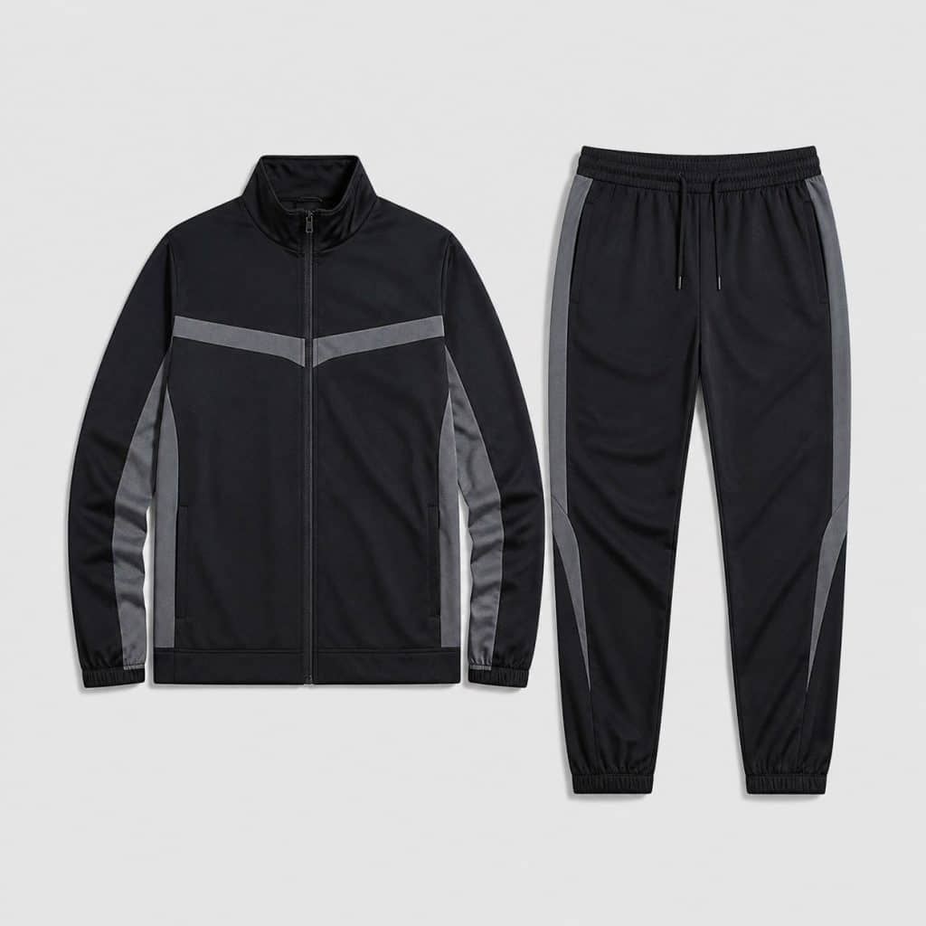 Jogging homme technique noir et gris présenté sur fond clair