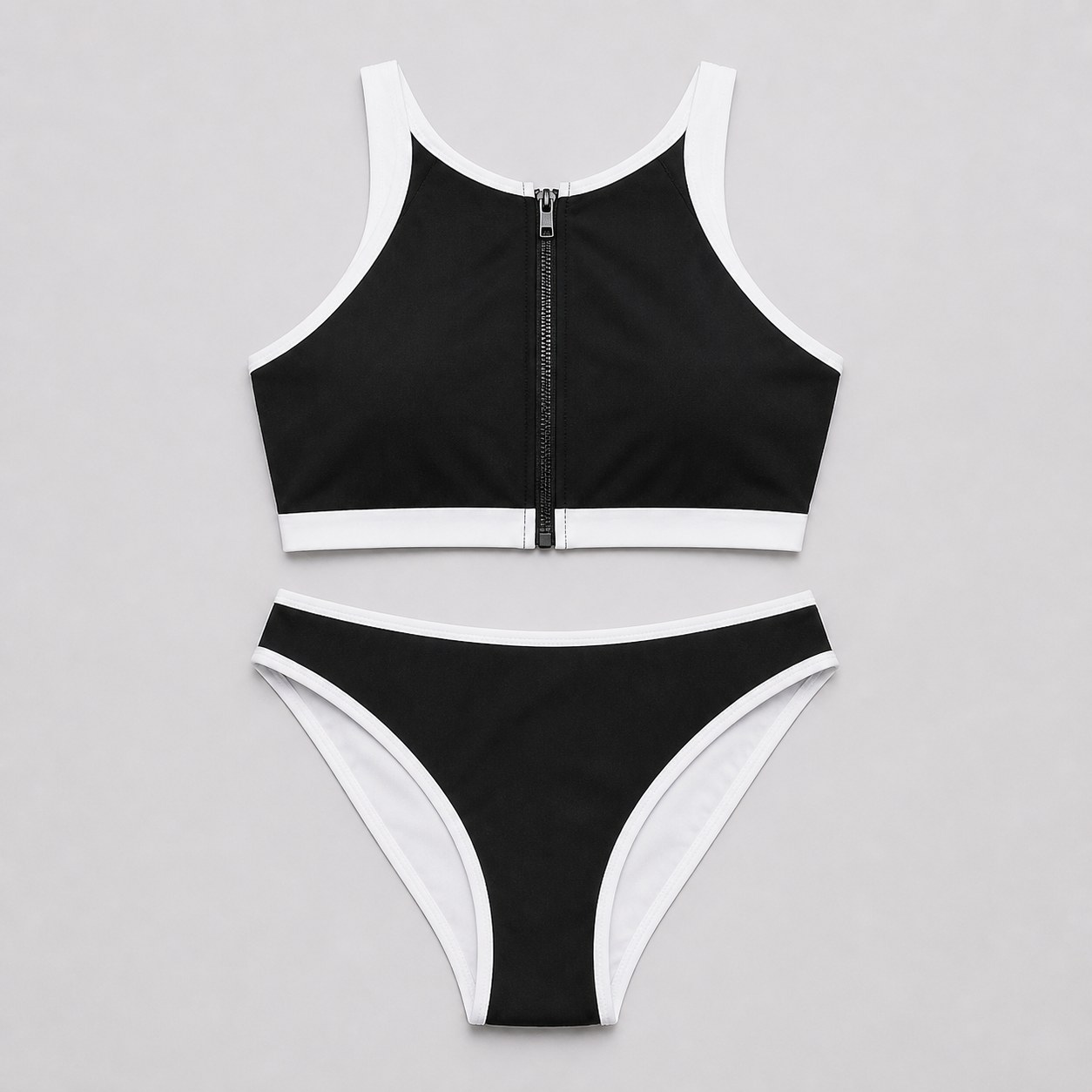 Maillot de bain deux pièces à zip, natation sportive