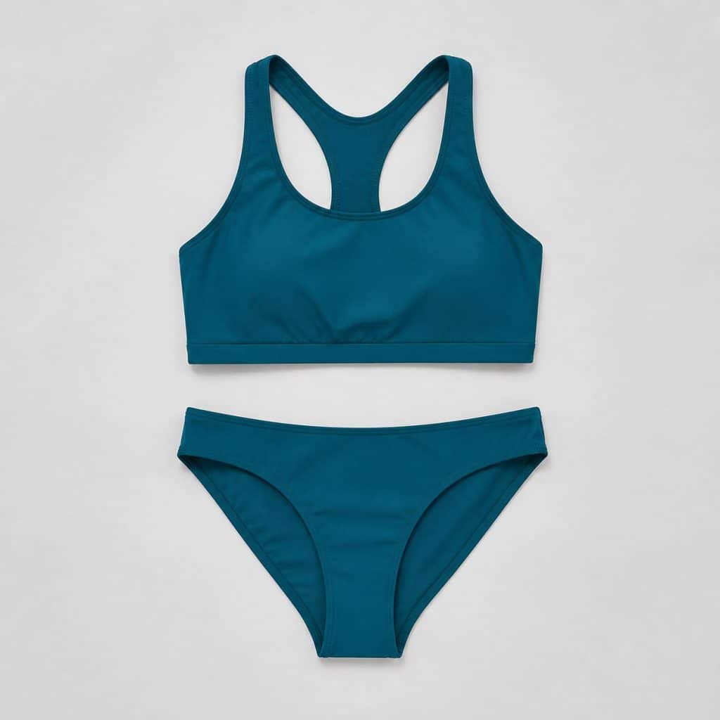 Maillot de bain deux pièces dos nageur présenté sur fond clair