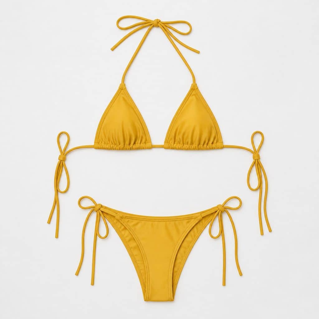 Maillot de bain deux pièces triangle présenté sur fond clair