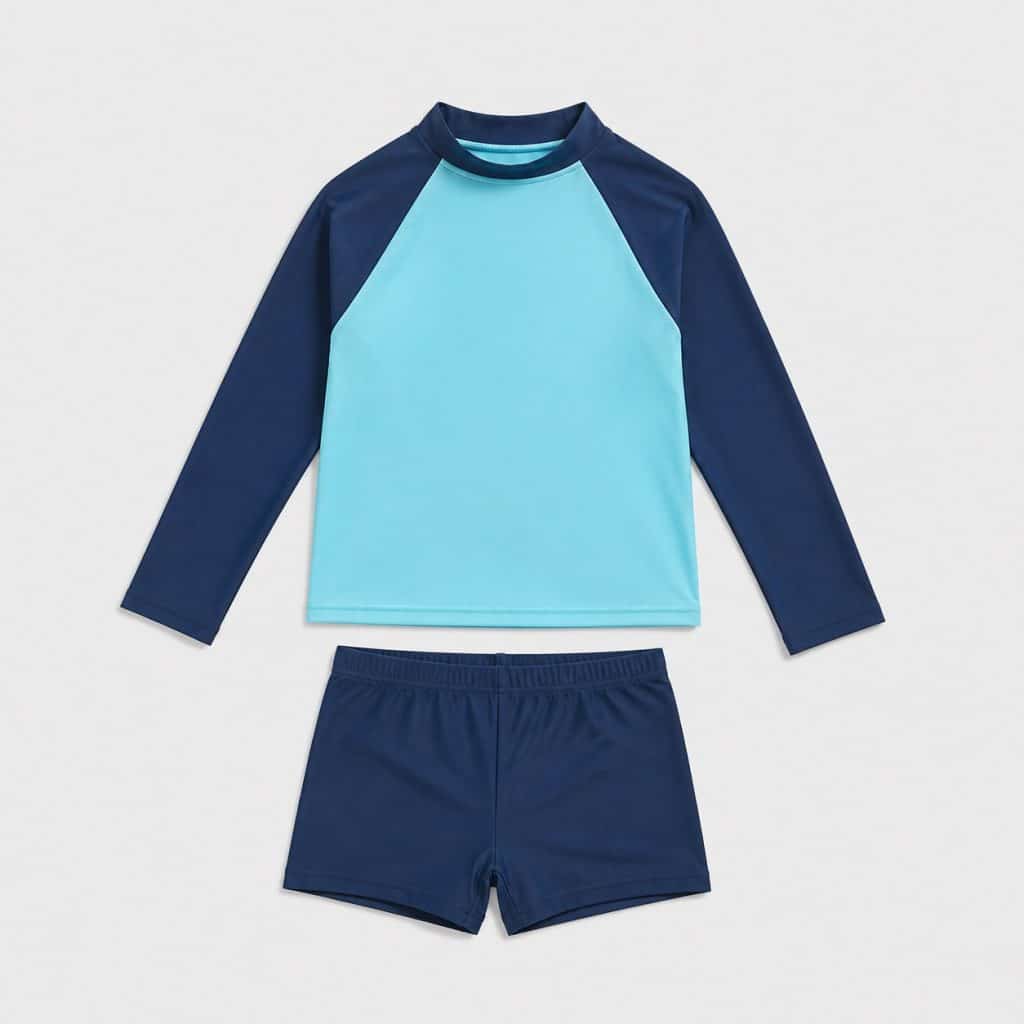 Maillot de bain garçon anti-UV présenté sur fond clair