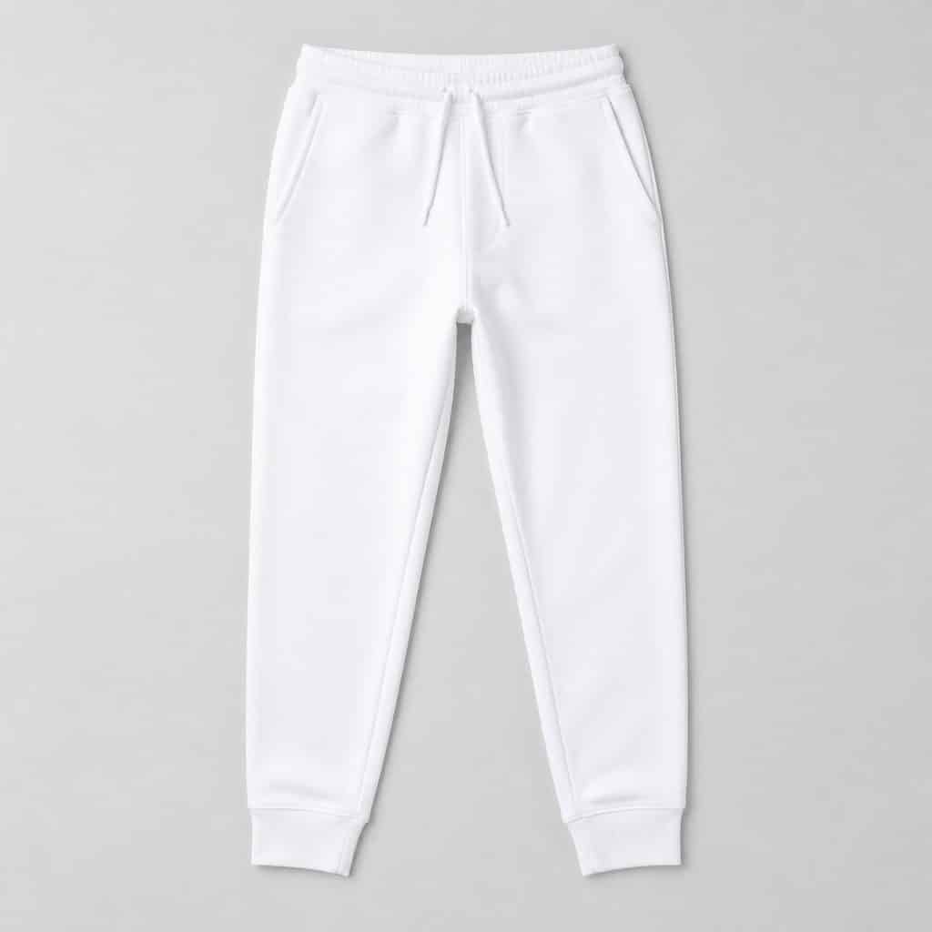 Pantalon blanc garçon coupe sport présenté sur fond clair