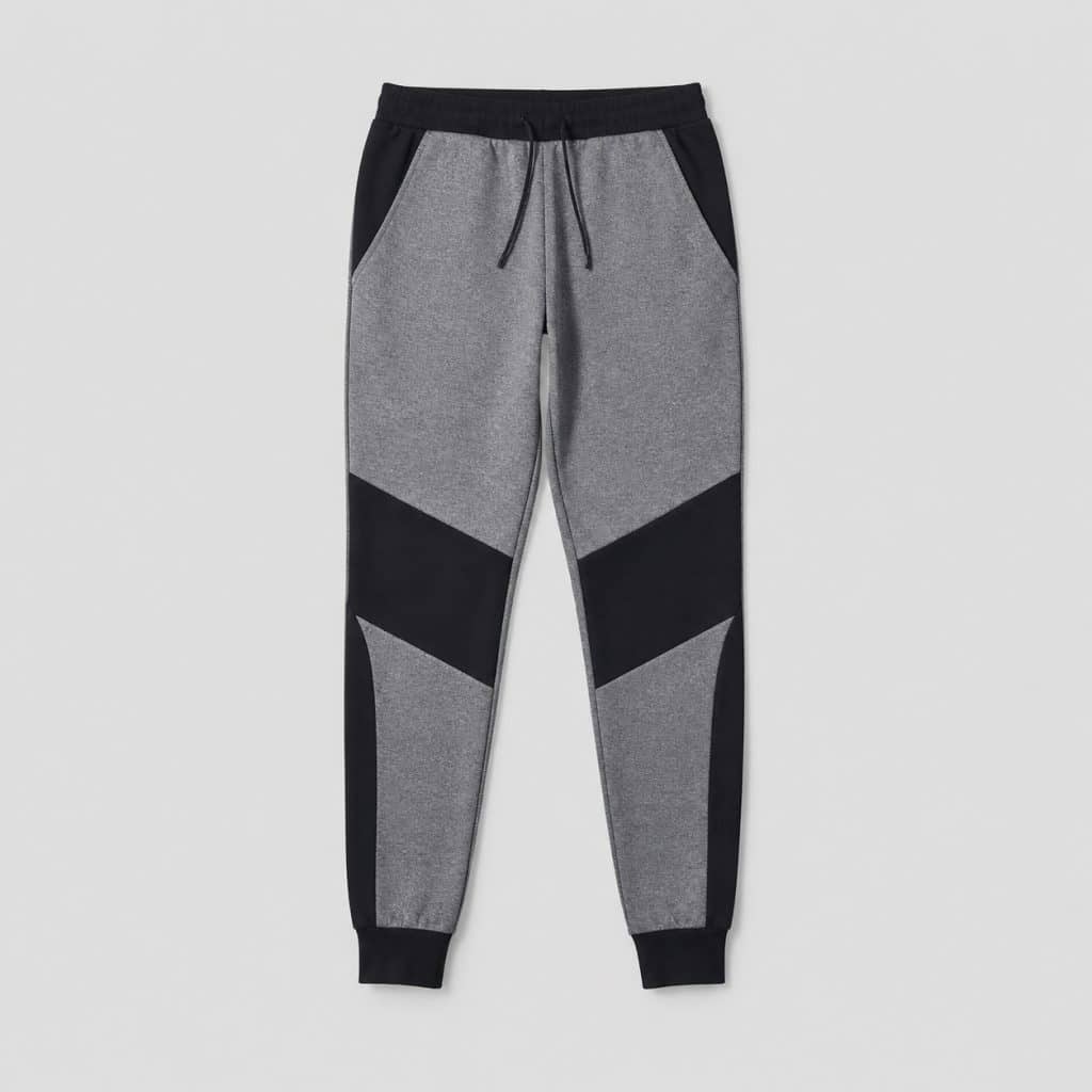 Pantalon jogging femme empiècements présenté sur fond clair