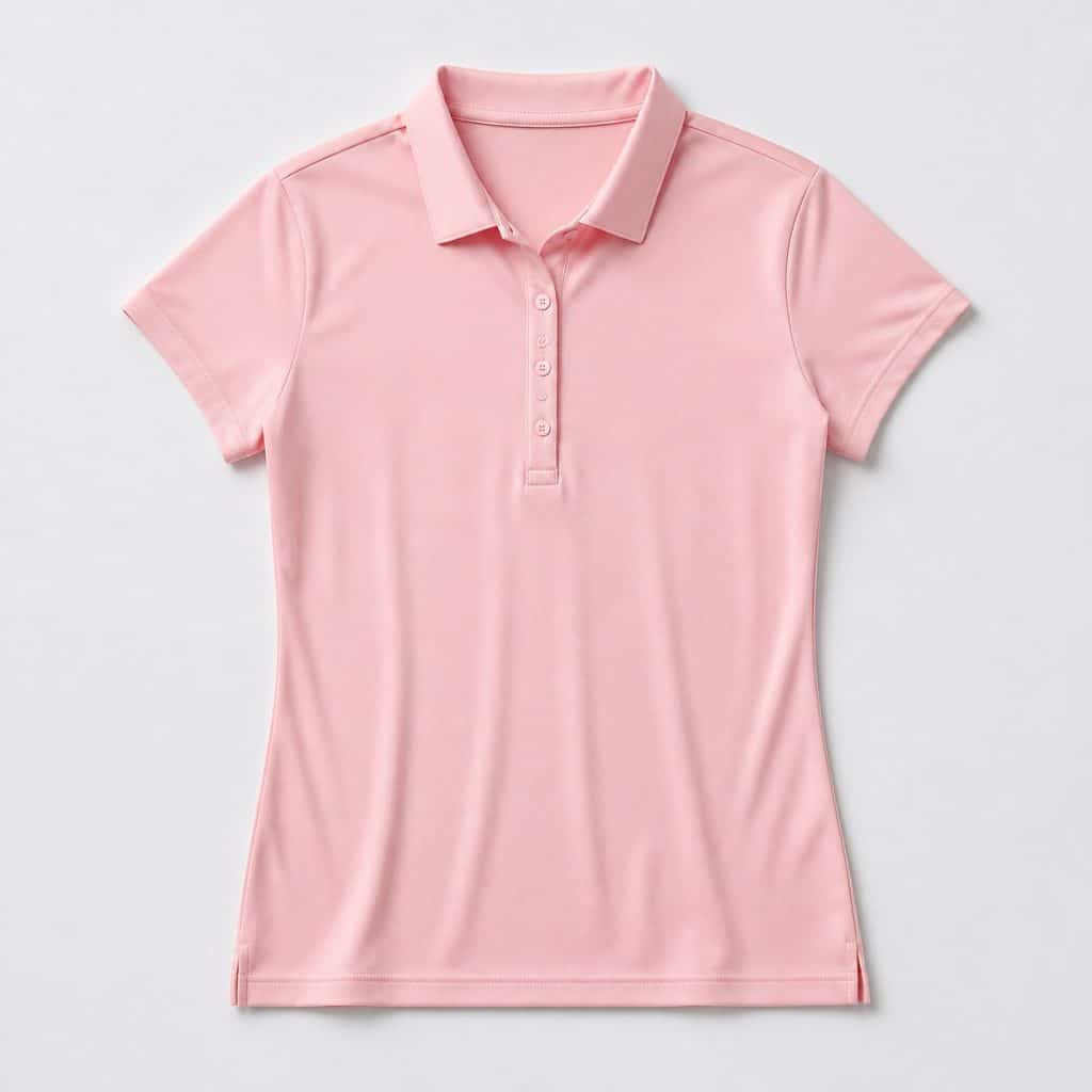 Polo de sport femme rose poudré présenté sur fond clair