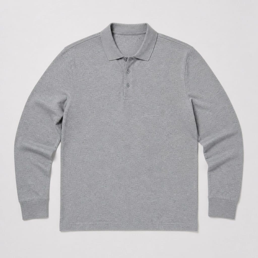 Polo manches longues homme gris présenté sur fond clair