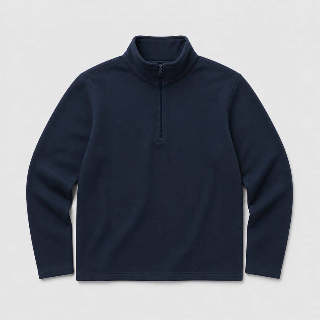 Pull sport bleu marine col montant présenté sur fond clair