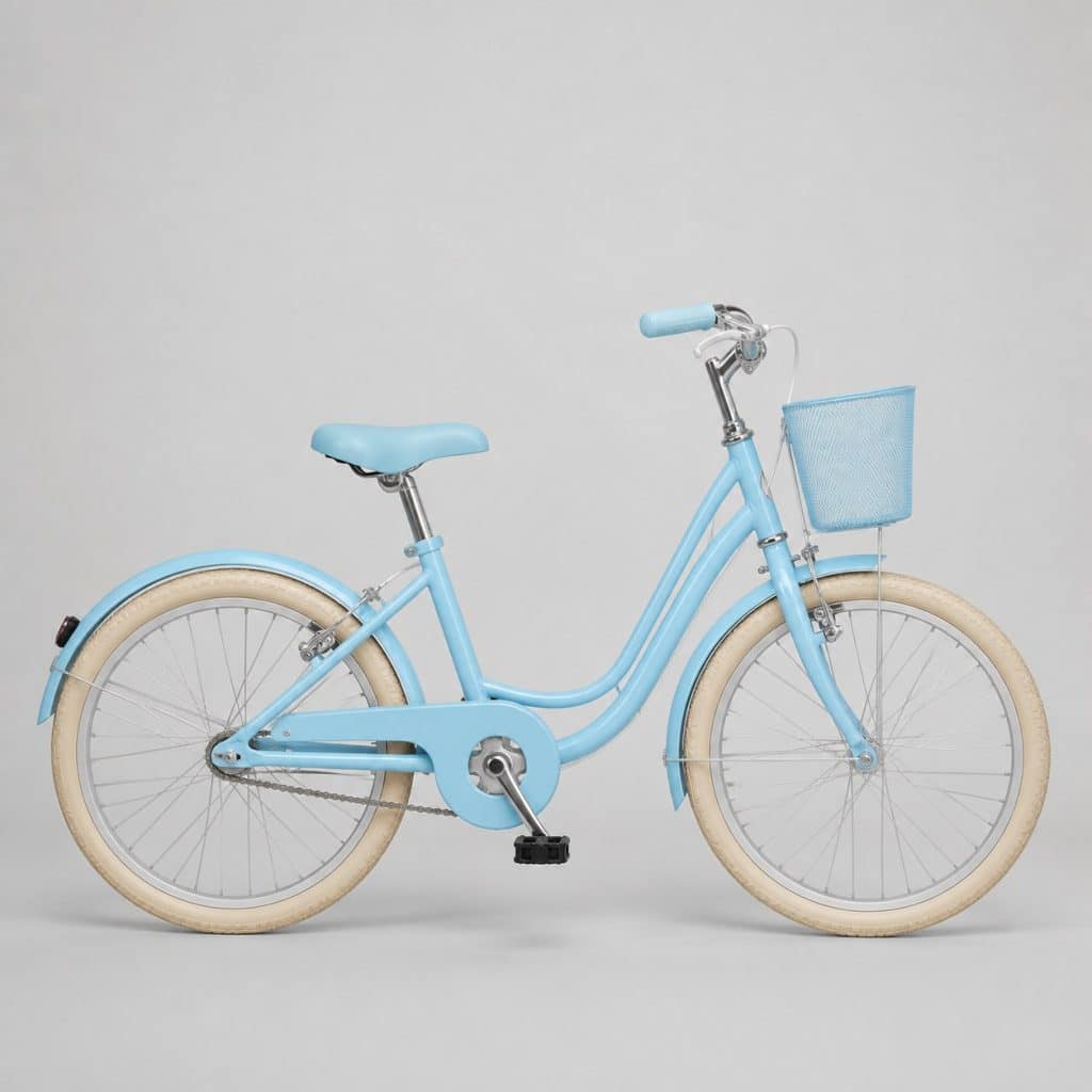 Vélo fille 20 pouces dérailleur bleu ciel présenté sur fond clair